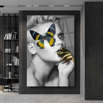 Woman & Butterfly Glass Wall Art