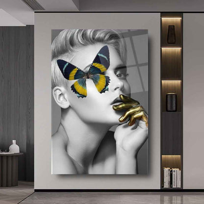 Woman & Butterfly Glass Wall Art