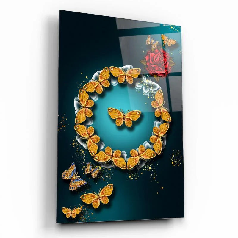 Golden Butterflies Glass Wall Art - LUXARTDECO