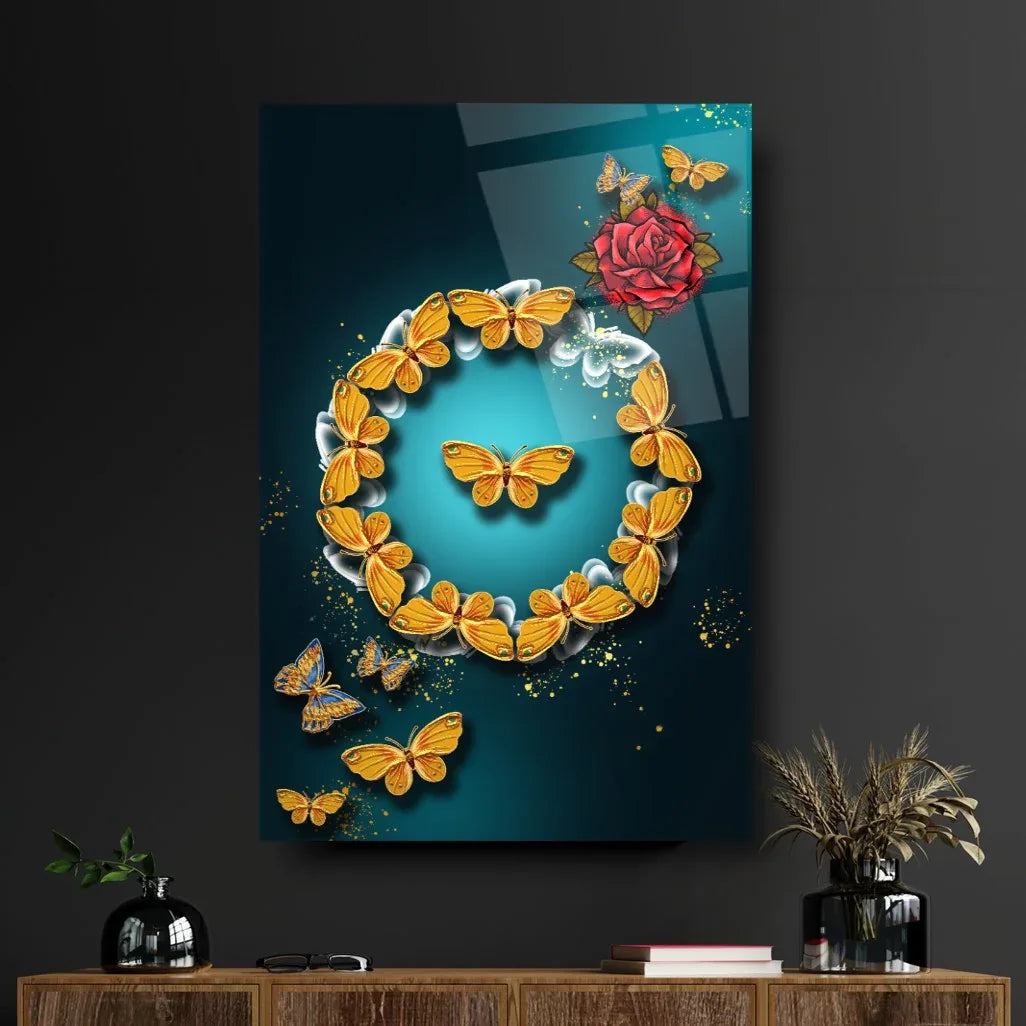Golden Butterflies Glass Wall Art - LUXARTDECO