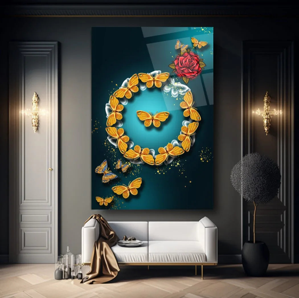Golden Butterflies Glass Wall Art - LUXARTDECO