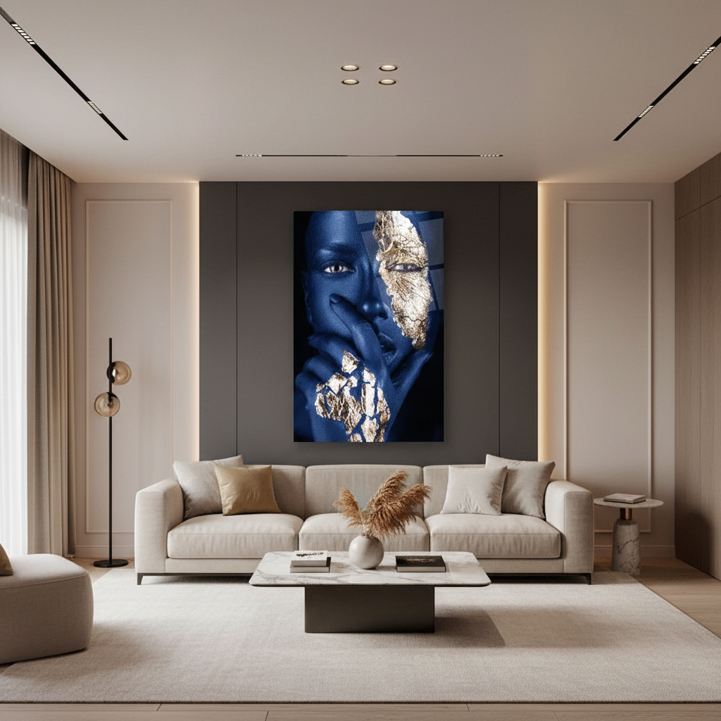 Visage de Femme Dorée Tableau en Verre Trempé