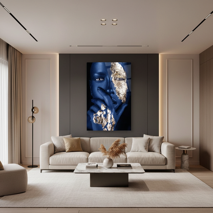 Visage de Femme Dorée Tableau en Verre Trempé