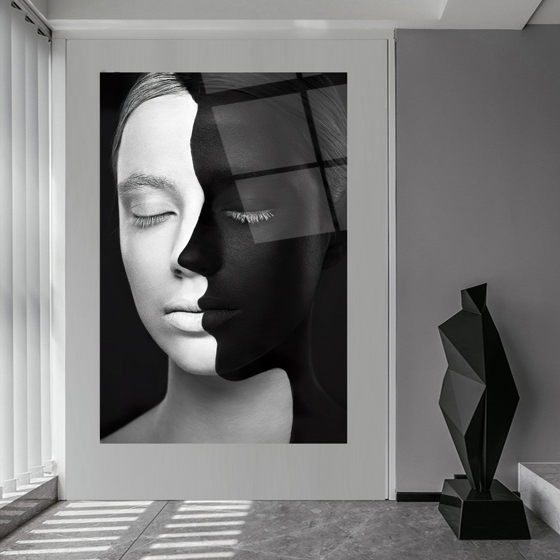 Volti in Bianco e Nero Quadro in Vetro Temperato