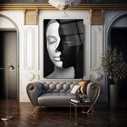 Volti in Bianco e Nero Quadro in Vetro Temperato