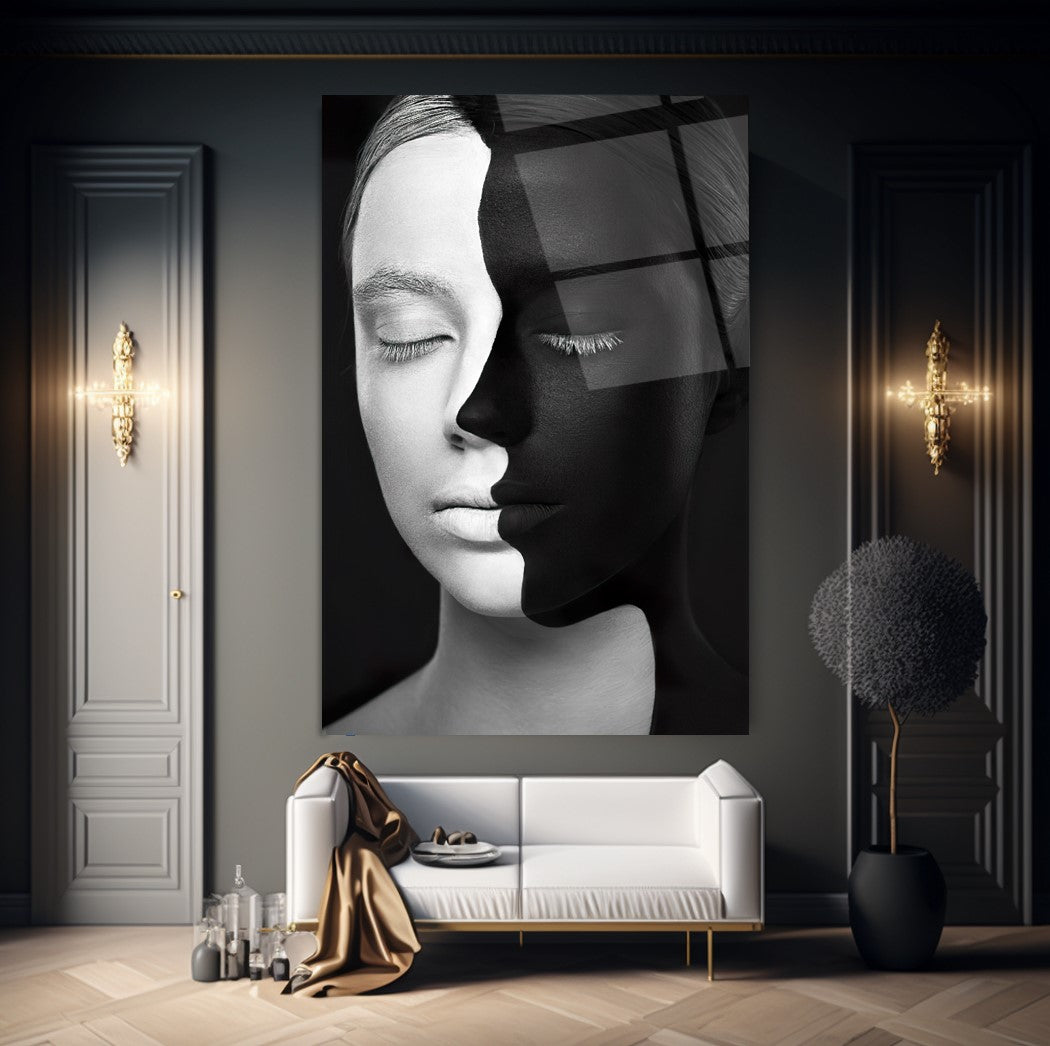 Volti in Bianco e Nero Quadro in Vetro Temperato