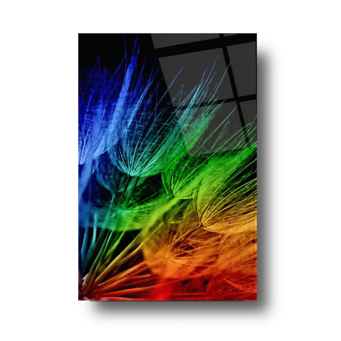 Tableau mural en verre représentant un pissenlit coloré