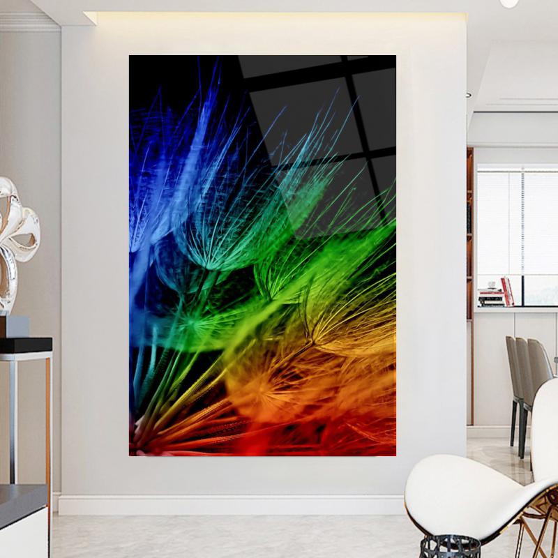 Tableau mural en verre représentant un pissenlit coloré