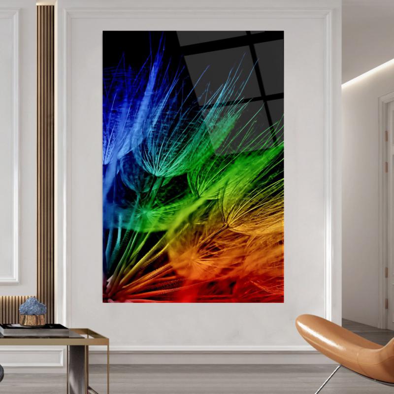 Tableau mural en verre représentant un pissenlit coloré