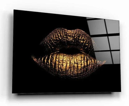 Gold Lips Glass Wall Art - LUXARTDECO