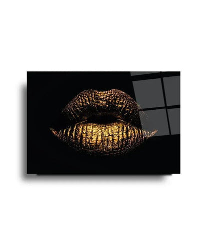Gold Lips Glass Wall Art - LUXARTDECO