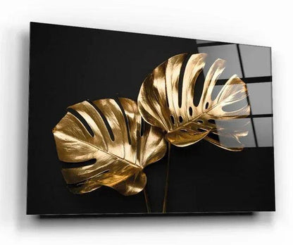 Gold Leaves Glass Wall Art - LUXARTDECO