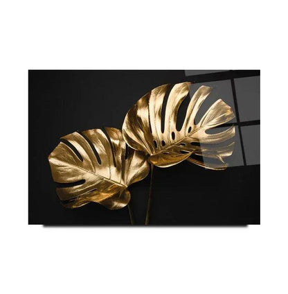 Gold Leaves Glass Wall Art - LUXARTDECO