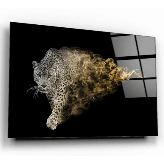 Léopard en Feu Tableau en Verre Trempé