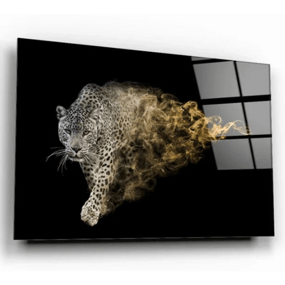 Léopard en Feu Tableau en Verre Trempé