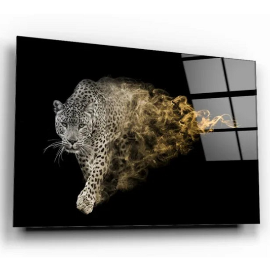 Léopard en Feu Tableau en Verre Trempé