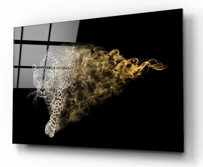 Leopard on Fire Glass Wall Art - LUXARTDECO