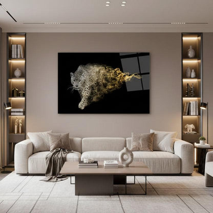 Leopard on Fire Glass Wall Art - LUXARTDECO