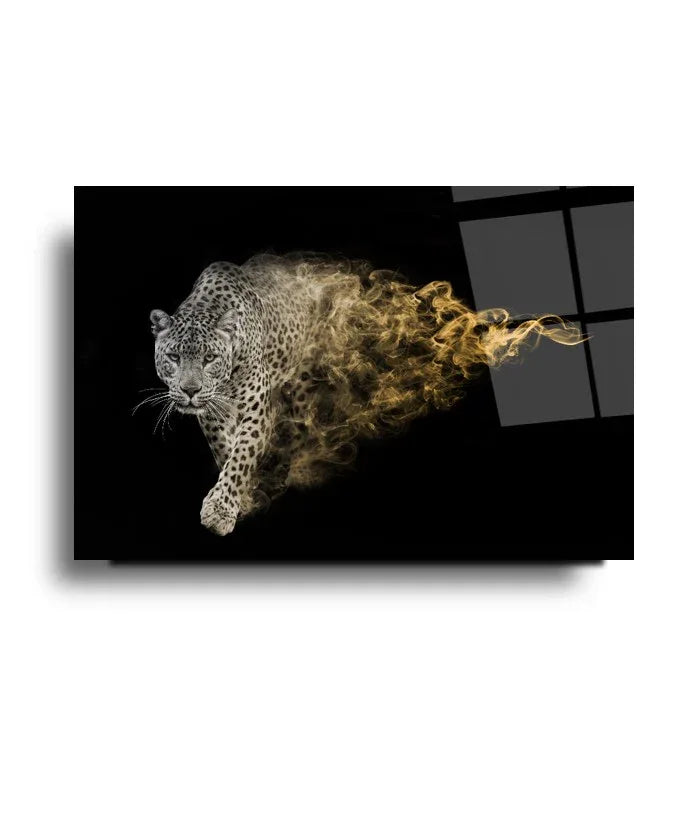 Leopard on Fire Glass Wall Art - LUXARTDECO