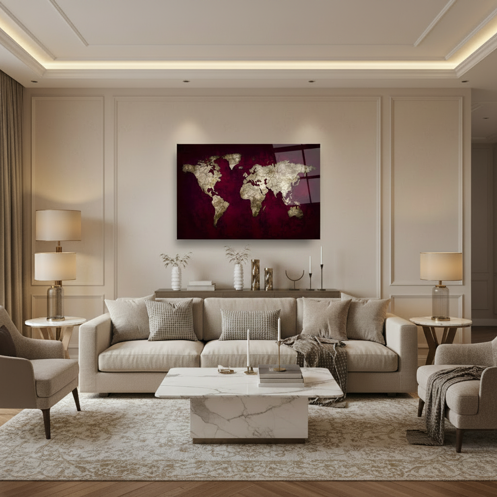 World Map Glass Wall Art