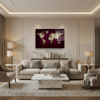 World Map Glass Wall Art