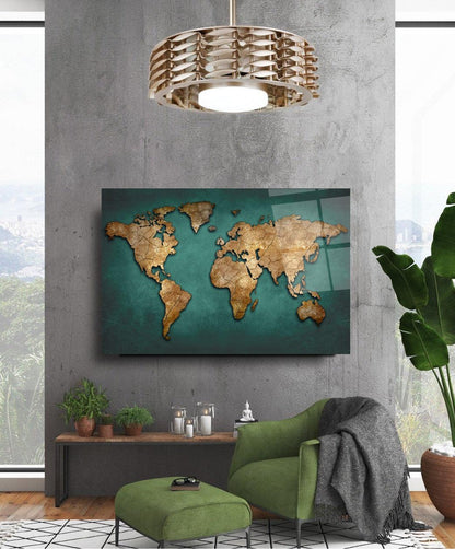 World Map Glass Wall Art