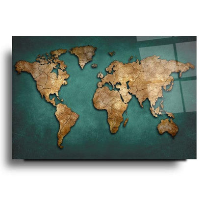 World Map Glass Wall Art