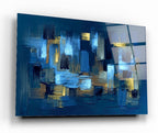 Art mural abstrait en verre bleu