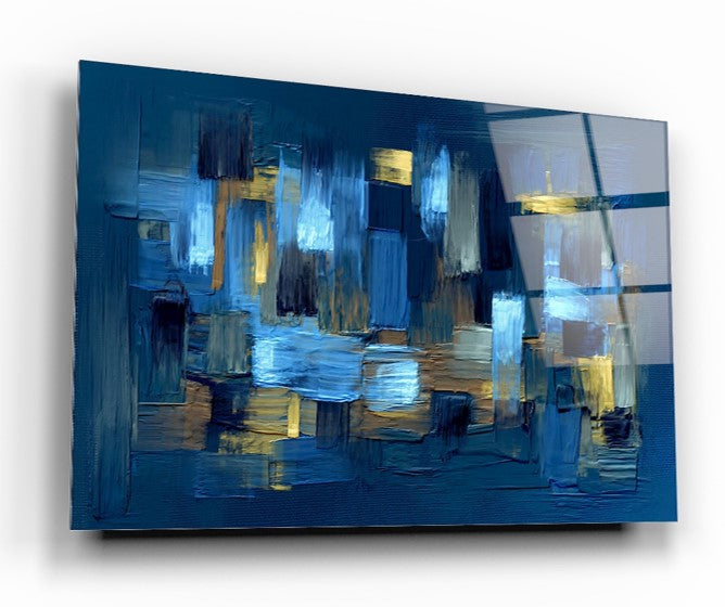 Art mural abstrait en verre bleu