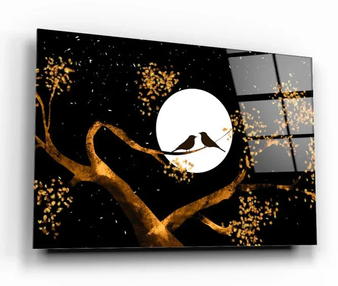 Birds In Love Glas Wall Art - LUXARTDECO