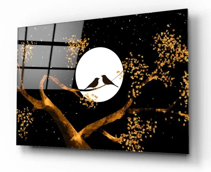 Birds In Love Glas Wall Art - LUXARTDECO