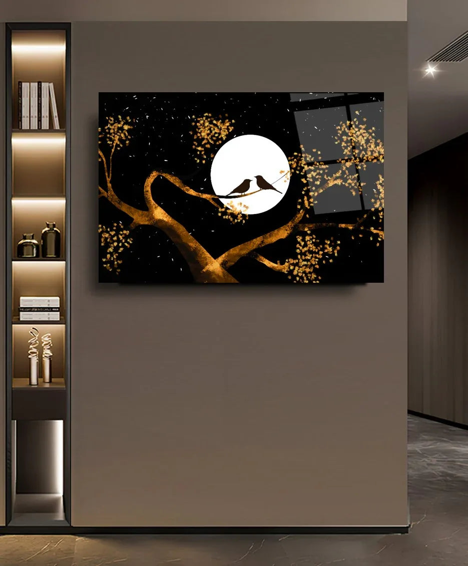 Birds In Love Glas Wall Art - LUXARTDECO
