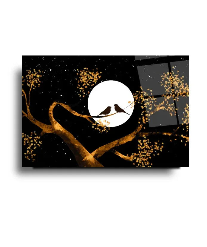 Birds In Love Glas Wall Art - LUXARTDECO