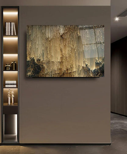 Golden Rain Glass Wall Art - LUXARTDECO