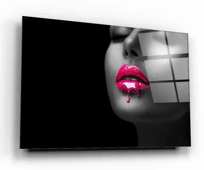 Fuchsia Lips Glass Wall Art - LUXARTDECO