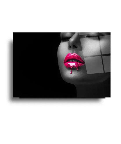 Fuchsia Lips Glass Wall Art - LUXARTDECO