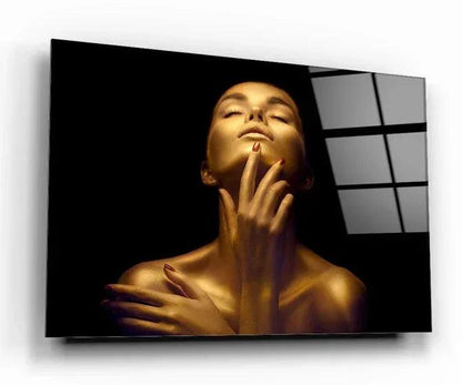 Woman in Gold Glass Wall Art - LUXARTDECO