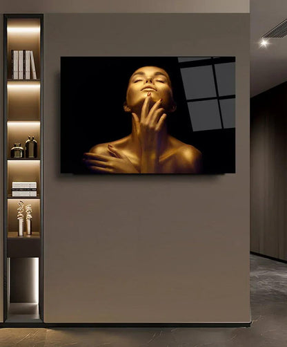Woman in Gold Glass Wall Art - LUXARTDECO