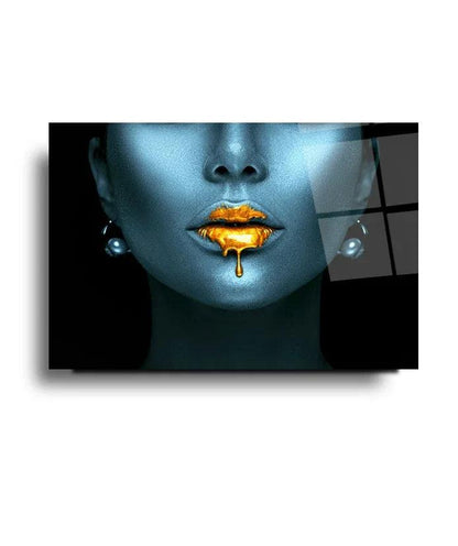 Golden Lips Glass Wall Art - LUXARTDECO
