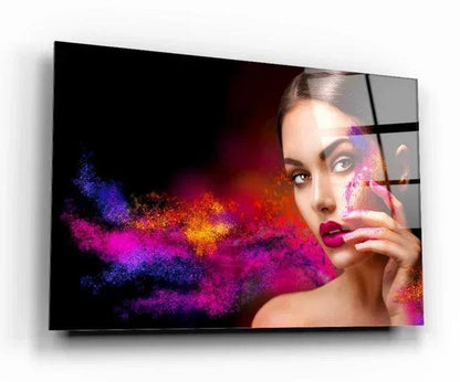 Woman Color Explosion Glass Wall Art - LUXARTDECO