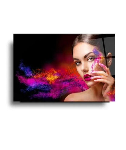 Woman Color Explosion Glass Wall Art - LUXARTDECO