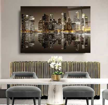 City Skyscrapers Glass Wall Art - LUXARTDECO