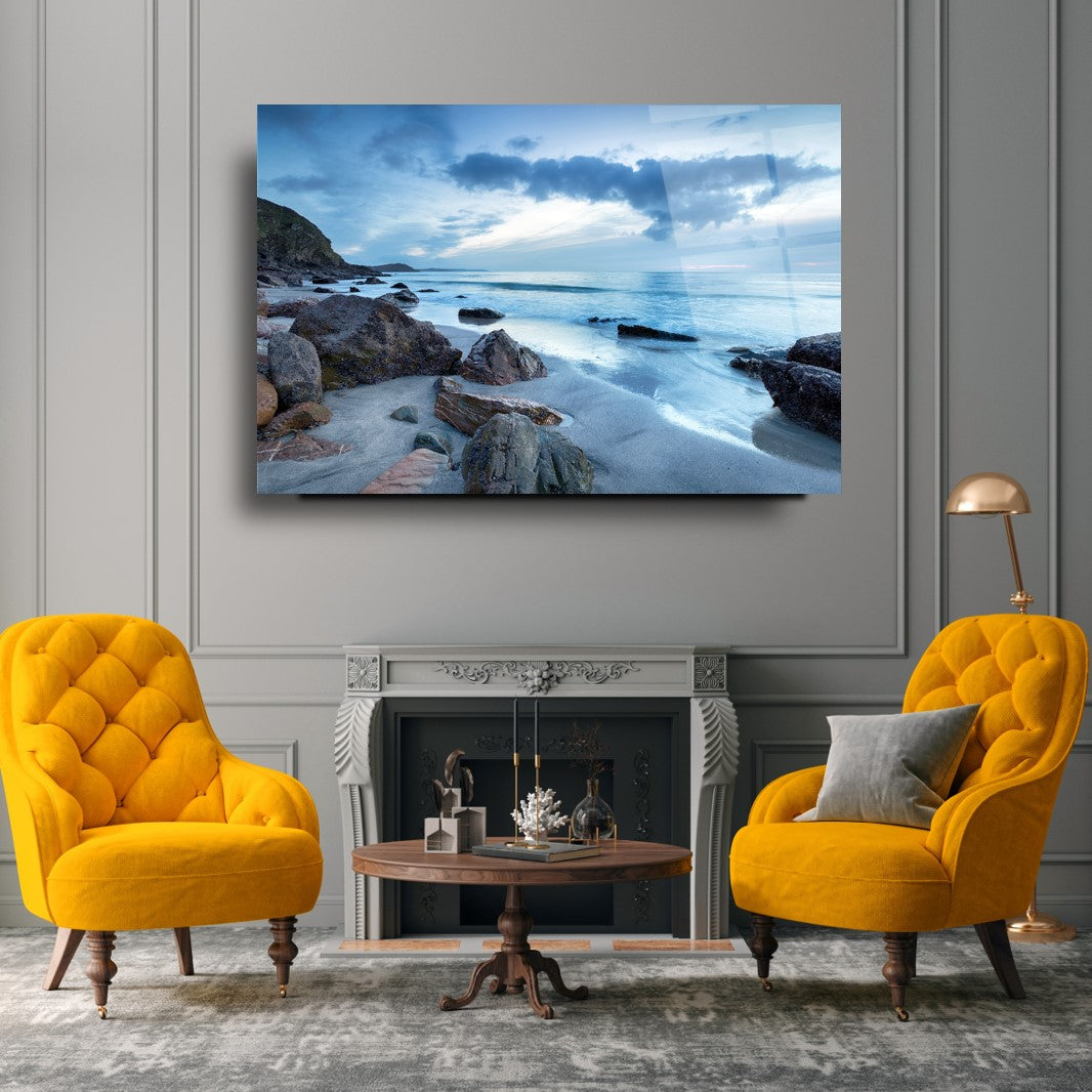 Plage de Galets Tableau en Verre Trempé
