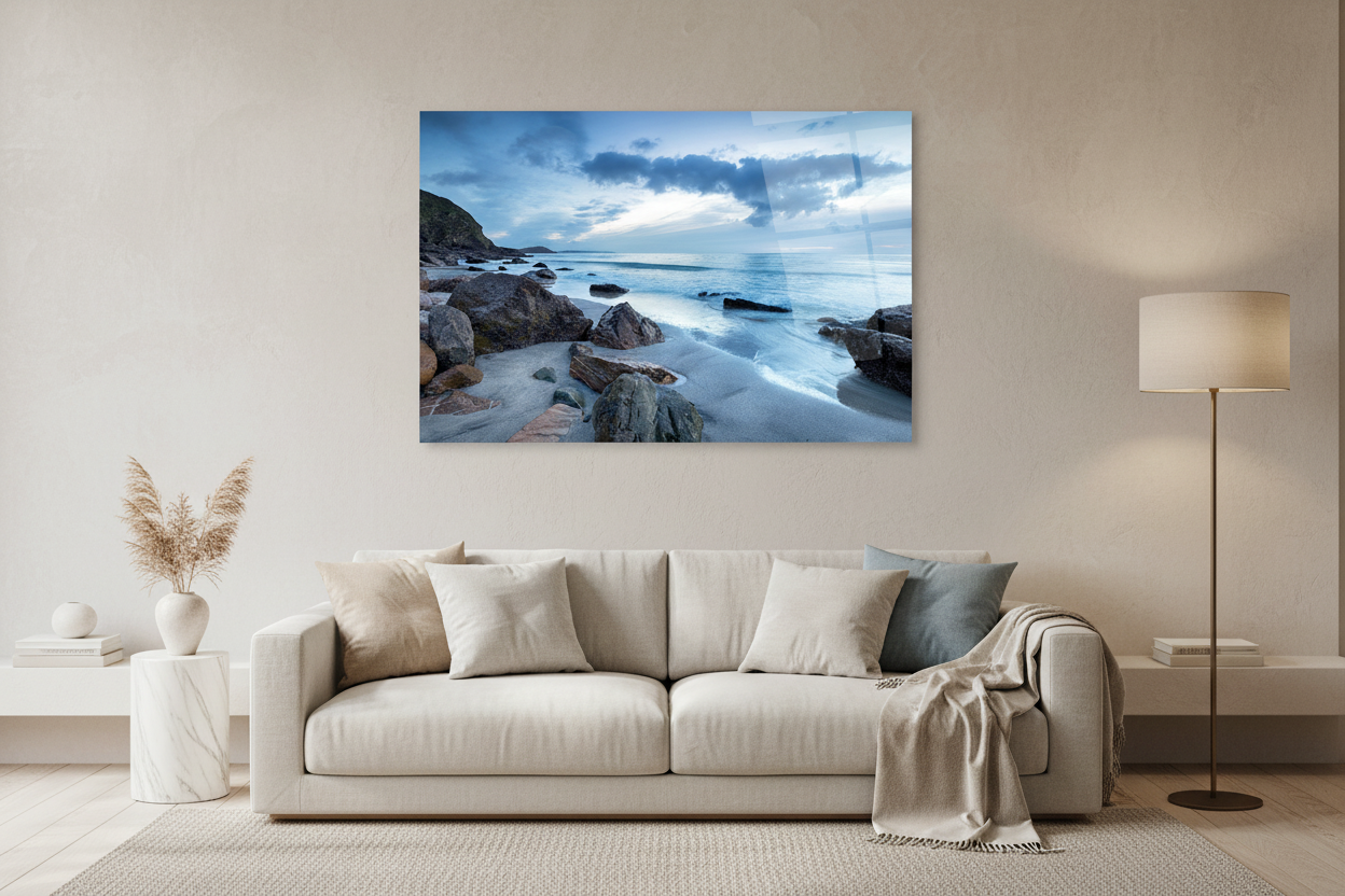 Plage de Galets Tableau en Verre Trempé