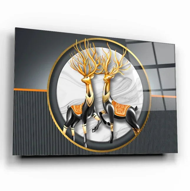 Two Majestic Deer Glass Wall Art - LUXARTDECO