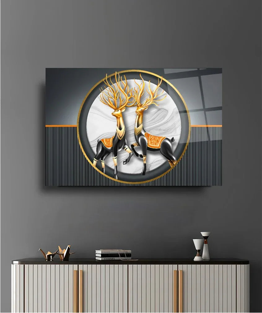 Two Majestic Deer Glass Wall Art - LUXARTDECO