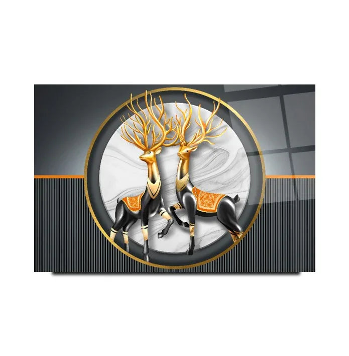 Two Majestic Deer Glass Wall Art - LUXARTDECO