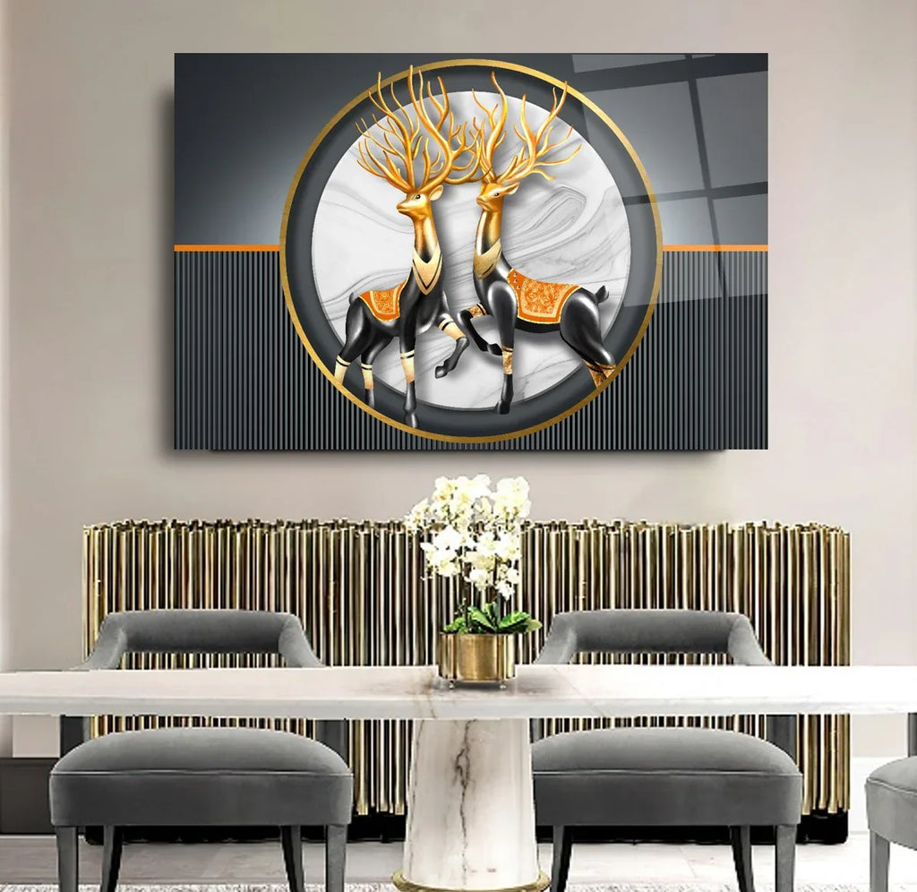Two Majestic Deer Glass Wall Art - LUXARTDECO