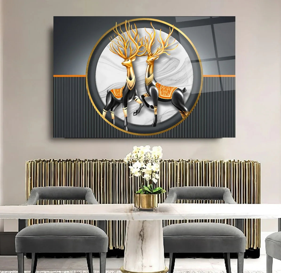 Two Majestic Deer Glass Wall Art - LUXARTDECO