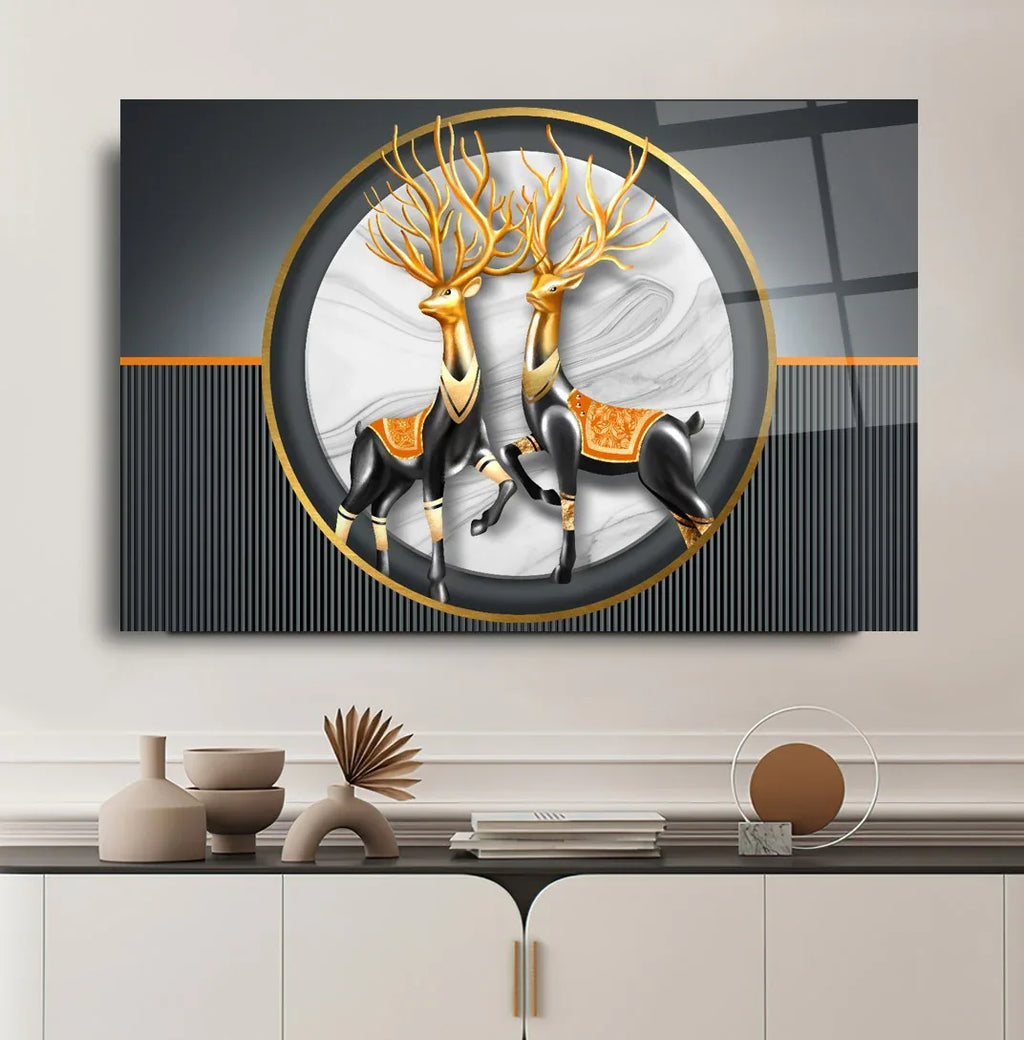 Two Majestic Deer Glass Wall Art - LUXARTDECO